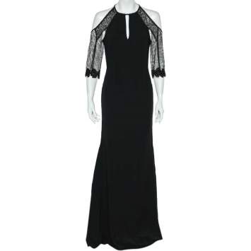 Pre Owned Roland Mouret Black Crepe & Lace Paneled Carrington Gown M