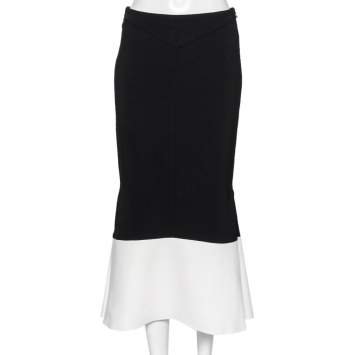 مملوكة مسبقًا Roland Mouret Black Crepe Contrast Paneled Midi Skirt M