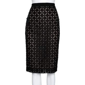 Pre Owned Roland Mouret Black Laser Cut Sitona Pencil Skirt L