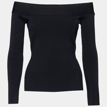 مملوكة مسبقًا Roland Mouret Black Knit Off-Shoulder Long Sleeve Top S