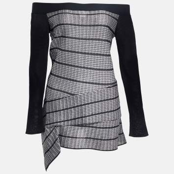Pre Owned Roland Mouret Black/White Knit Off-Shoulder Top L