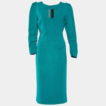 Pre Owned Roland Mouret Blue Crepe Zip Closure Dress L