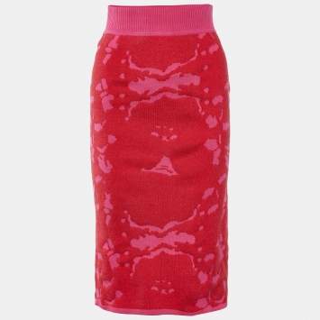 Pre Owned Roland Mouret Pink Cotton Knit Midi Skirt M