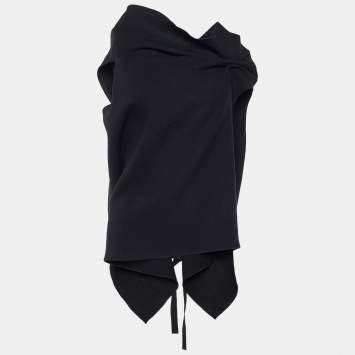 Pre Owned Roland Mouret Black Wool Asymmetric Draped Eugene Top L