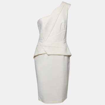 Pre Owned Roland Mouret Off White Wool Lyford One-Shoulder Midi Dress L