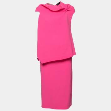 Pre Owned Roland Mouret Pink Crepe Asymmetrical Skirt Suit L 