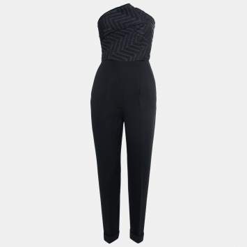 Pre Owned Roland Mouret Black Crepe Asymmetric Strapless Jumpsuit S