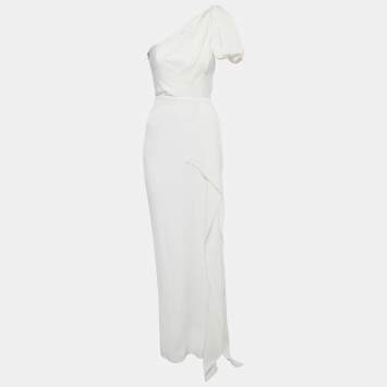 Pre Owned Roland Mouret Cream Silk Cloque One Shoulder Bow Belhaven Gown S