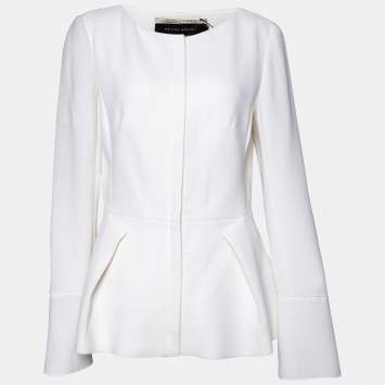 Pre Owned Roland Mouret White Crepe Zip Front Jacket M