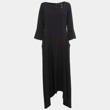 Pre Owned Roland Mouret Black Crepe Asymmetrical Long Dress L