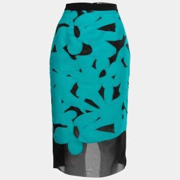 Pre Owned Roland Mouret  Black Crepe Patch Detail Midi Skirt M