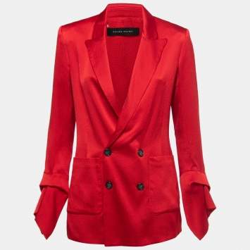 Pre Owned Roland Mouret Red Silk Double Breasted Blazer M