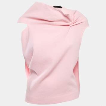 Pre Owned Roland Mouret Pink Wool Draped Back Open Blouse M