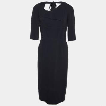 Pre Owned Roland Mouret Black Crepe Paneled Tie Detail Midi Dress M