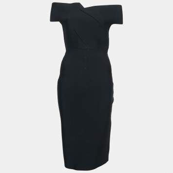 مملوكة مسبقًا Roland Mouret Black Knit Off-Shoulder Bodycon Dress L
