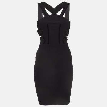 Pre Owned Roland Mouret Black Stretch Crepe Cutout Mini Dress S 