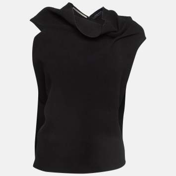 Pre Owned Roland Mouret Black Wool Asymmetric Draped Top M