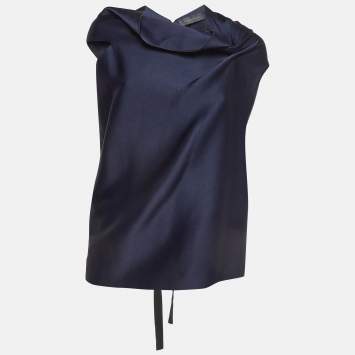 Pre Owned Roland Mouret Navy Blue Satin Asymmetric Eugene Top L