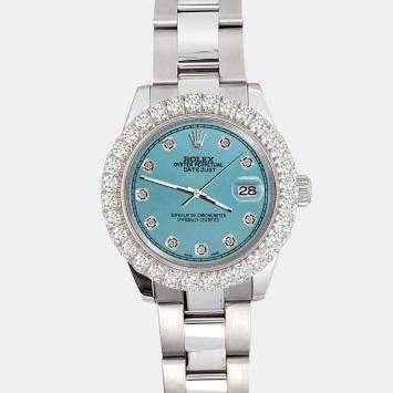 Rolex Custom Turquoise 2.25ct Diamonds Stainless Steel Datejust 178240 Automatic Women's Wristwatch 31mm
