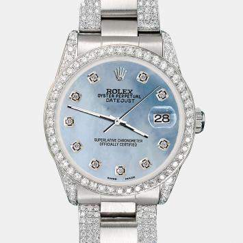 Rolex Custom Sky Blue MOP 3.5ct Diamond Stainless Steel Datejust Automatic Women's Wristwatch 31 mm