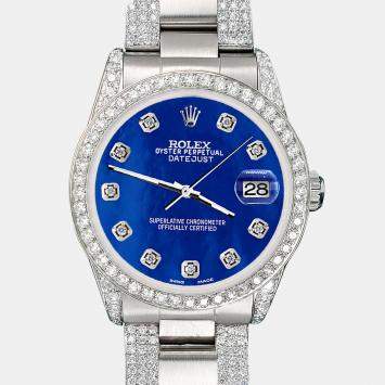 Rolex Custom Blue MOP 3.5ct Diamond Stainless Steel Datejust Automatic Women's Wristwatch 31 mm