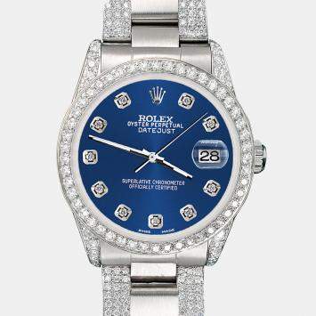 Rolex Custom Cobalt Blue MOP 3.5ct Diamond Stainless Steel Datejust Automatic Women's Wristwatch 31 mm