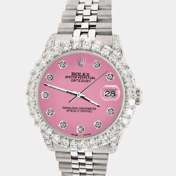Rolex Custom Pink 2.95ct Diamond Stainless Steel Datejust Automatic Women's Wristwatch 31 mm