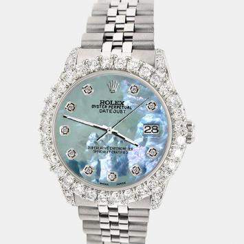 Rolex Custom Blue MOP 2.95ct Diamond Stainless Steel Datejust Automatic Women's Wristwatch 31 mm