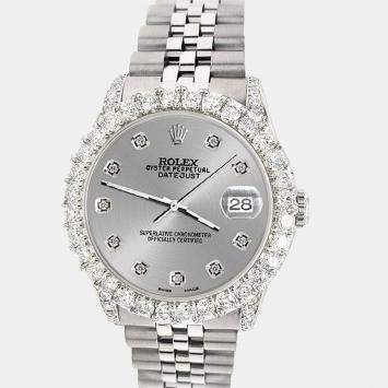 Rolex Custom Silver 2.95ct Diamond Stainless Steel Datejust Automatic Women's Wristwatch 31 mm