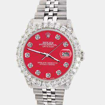 Rolex Custom Scarlet Red 2.95ct Diamond Stainless Steel Datejust Automatic Women's Wristwatch 31 mm