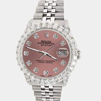 Rolex Custom Salmon 2.95ct Diamond Stainless Steel Datejust Automatic Women's Wristwatch 31 mm