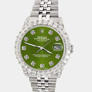 Rolex Custom Royal Green 2.95ct Diamond Stainless Steel Datejust Automatic Women's Wristwatch 31 mm