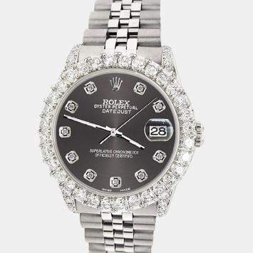 Rolex Custom Rhodium Grey 2.95ct Diamond Stainless Steel Datejust Automatic Women's Wristwatch 31 mm