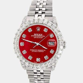 Rolex Custom Red MOP 2.95ct Diamond Stainless Steel Datejust Automatic Women's Wristwatch 31 mm
