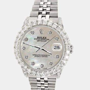 Rolex Custom Champagne MOP 2.95ct Diamond Stainless Steel Datejust Automatic Women's Wristwatch 31 mm
