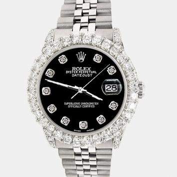 Rolex Custom Black 2.95ct Diamond Stainless Steel Datejust Automatic Women's Wristwatch 31 mm
