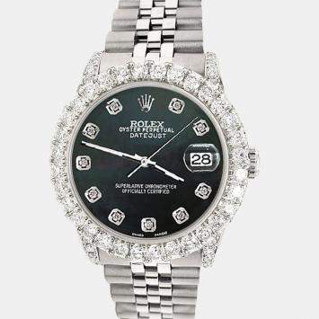 Rolex Custom Black MOP 2.95ct Diamond Stainless Steel Datejust Automatic Women's Wristwatch 31 mm