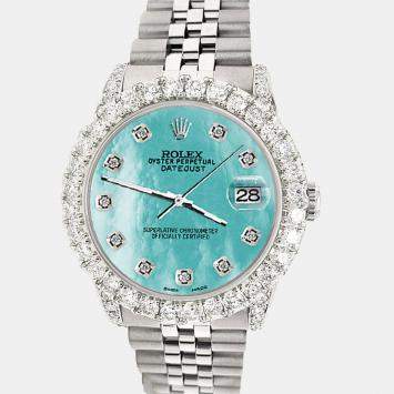 Rolex Custom Aquamarine MOP 2.95ct Diamond Stainless Steel Datejust Automatic Women's Wristwatch 31 mm
