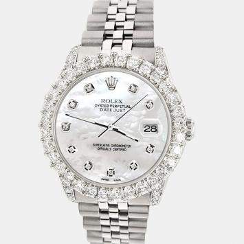 Rolex Custom White MOP 2.95ct Diamond Stainless Steel Datejust Automatic Women's Wristwatch 31 mm
