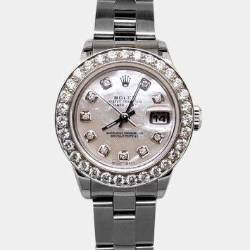 Rolex Custom White MOP 1.3ct Diamond Stainless Steel Datejust Automatic Women's Wristwatch 26 mm