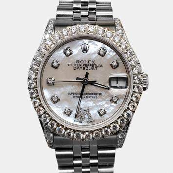 Rolex Custom White MOP 2.95ct Diamond Stainless Steel Datejust Automatic Women's Wristwatch 31 mm