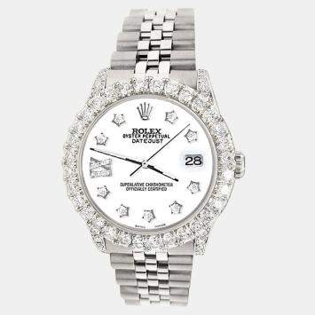 Rolex Custom White 2.95ct Diamond Stainless Steel Datejust Automatic Women's Wristwatch 31 mm