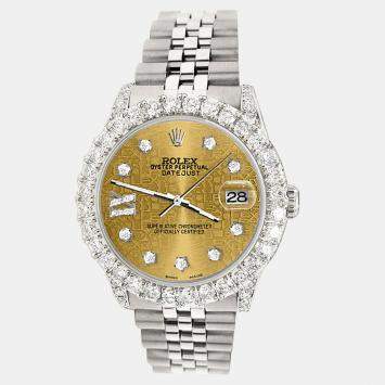 Rolex Custom Champagne 2.95ct Diamond Stainless Steel Datejust Automatic Women's Wristwatch 31 mm