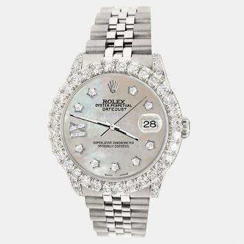 Rolex Custom Champagne MOP 2.95ct Diamond Stainless Steel Datejust Automatic Women's Wristwatch 31 mm