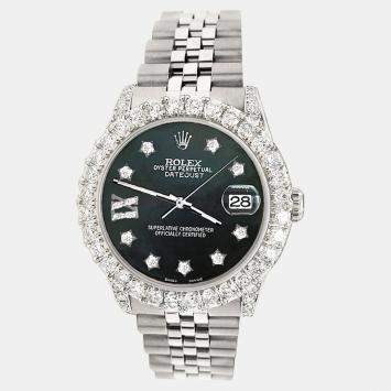 Rolex Custom Black MOP 2.95ct Diamond Stainless Steel Datejust Automatic Women's Wristwatch 31 mm