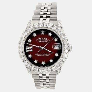 Rolex Custom Maroon 2.95ct Diamond Stainless Steel Datejust Automatic Women's Wristwatch 31 mm
