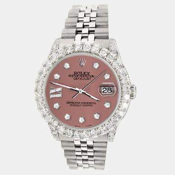 Rolex Custom Salmon 2.95ct Diamond Stainless Steel Datejust Automatic Women's Wristwatch 31 mm