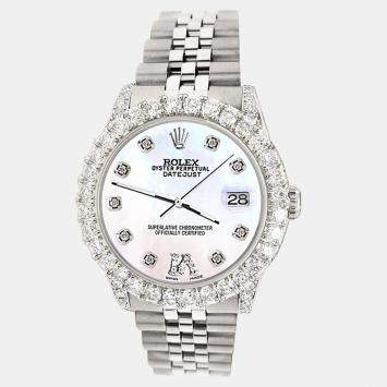 Rolex Custom White 2.95ct Diamond Stainless Steel Datejust Automatic Women's Wristwatch 31 mm