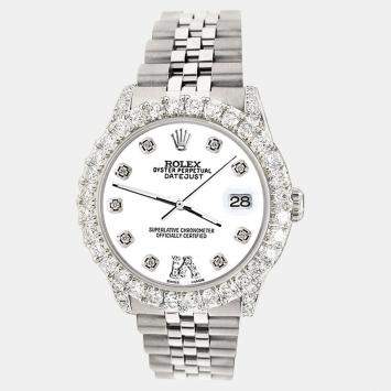 Rolex Custom White 2.95ct Diamond Stainless Steel Datejust Automatic Women's Wristwatch 31 mm