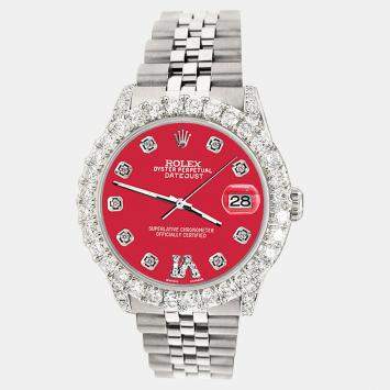 Rolex Custom Scarlet Red 2.95ct Diamond Stainless Steel Datejust Automatic Women's Wristwatch 31 mm